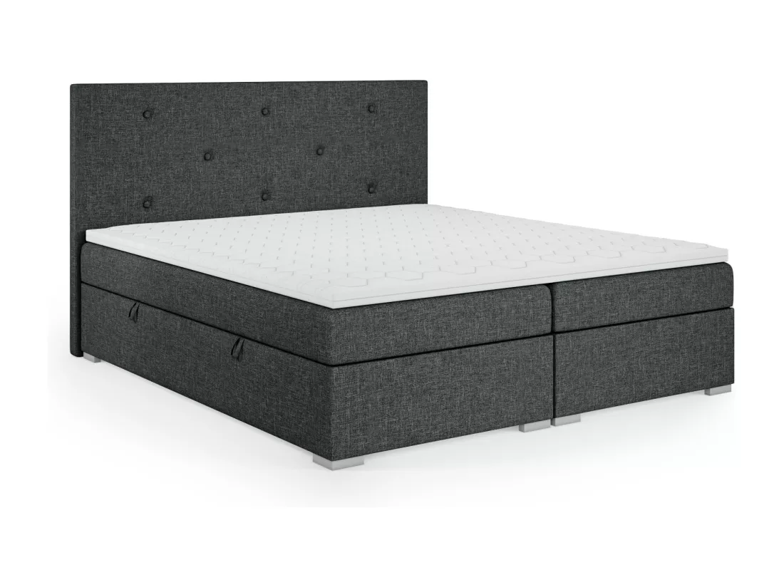 Lit Boxspring avec tiroirs de lit, Coffre de lit Topper Atlanta 140x200 cm, Orinoco 96 (Gris foncé)