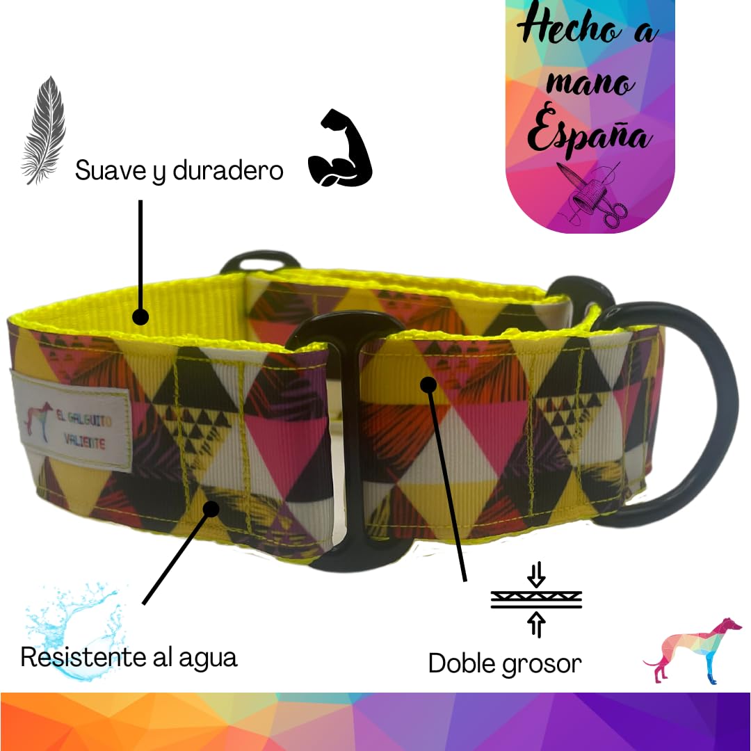 EGV - Coleira Martingale de 4 cm de largura, coleira para galgo feita à mão na Espanha (Triângulos)