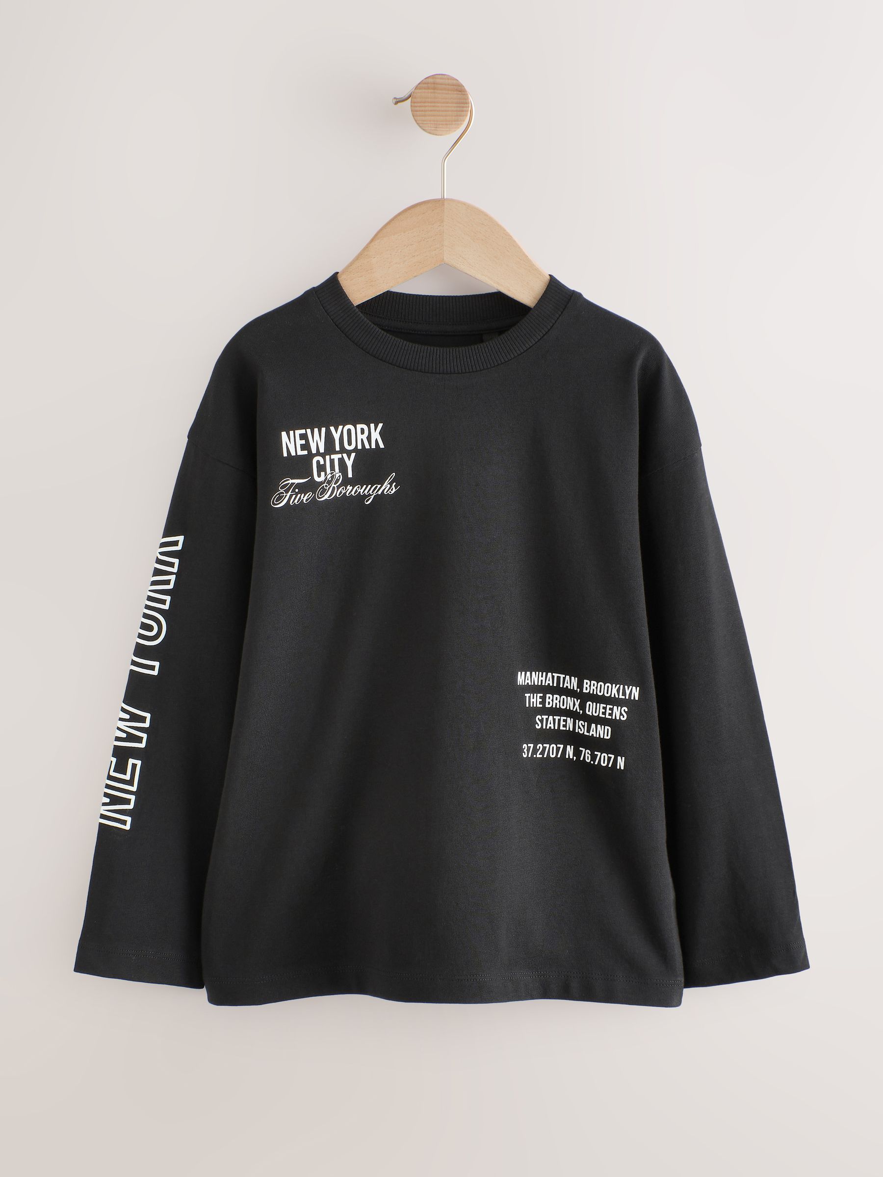 Zwart/wit/steenkleurig - 3 Relaxed Fit T-shirts met grafische print en lange mouwen (3-16jr)