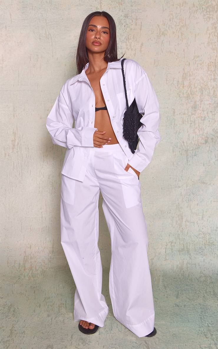 Blanc Pantalon Large Aspect Lin Petite Taille Ensemble Coordonné