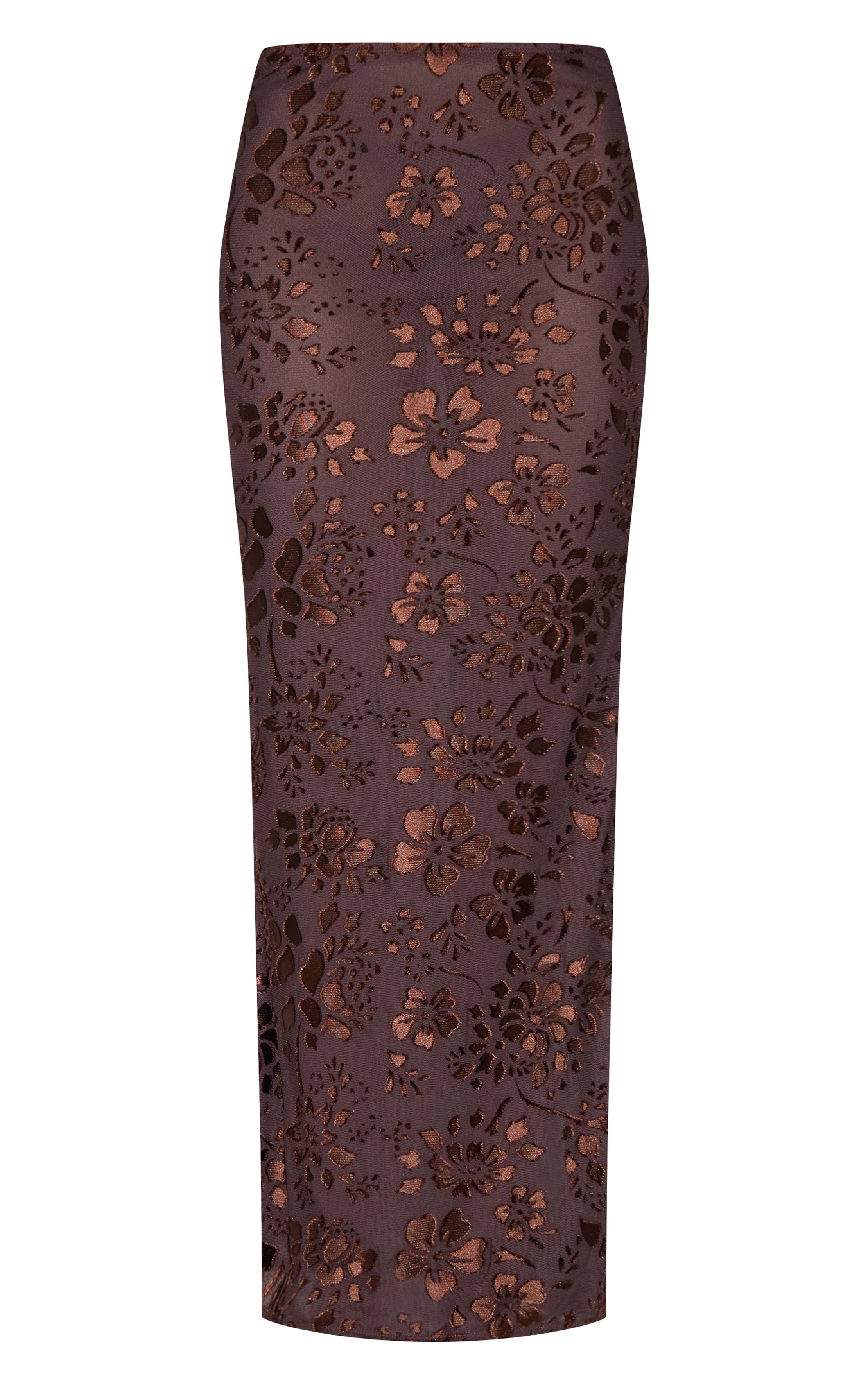Chocolat Jupe Longue Transparente À Motif Floral