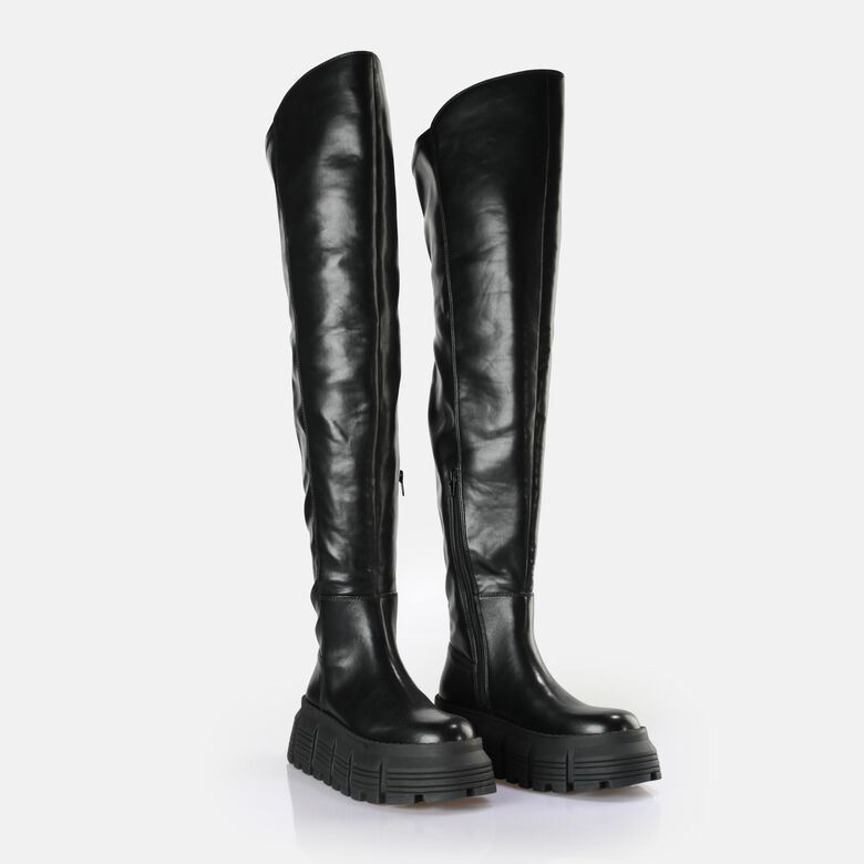 Ava Overknee Bottes vegan, noir