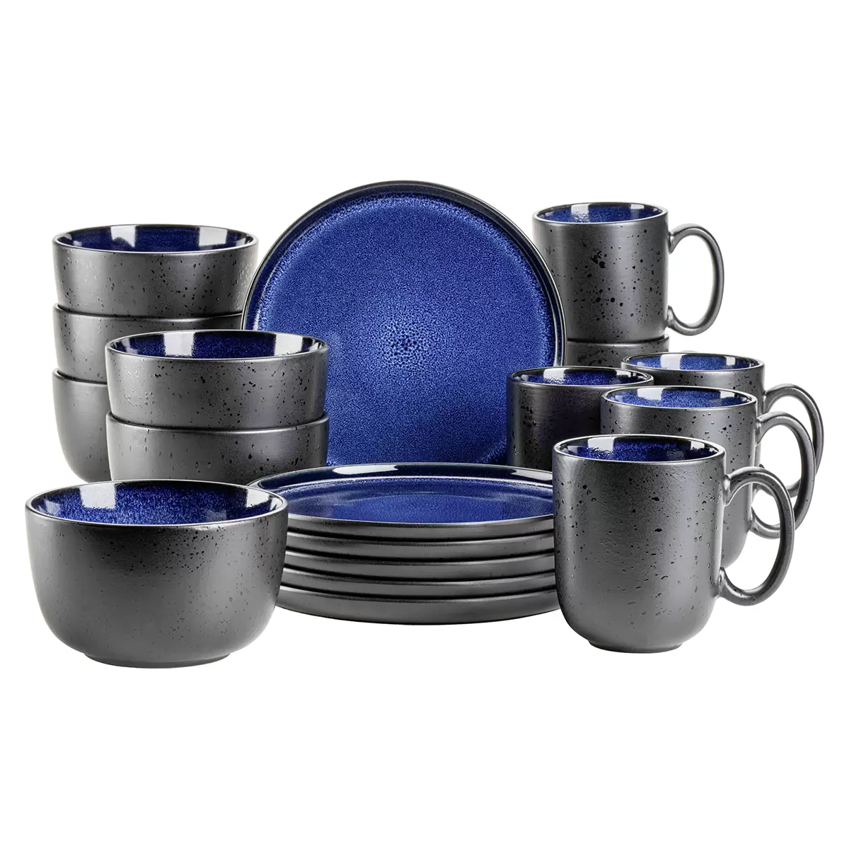 Früshtücksgeschirrset 18tlg. NIARA blau,schwarz