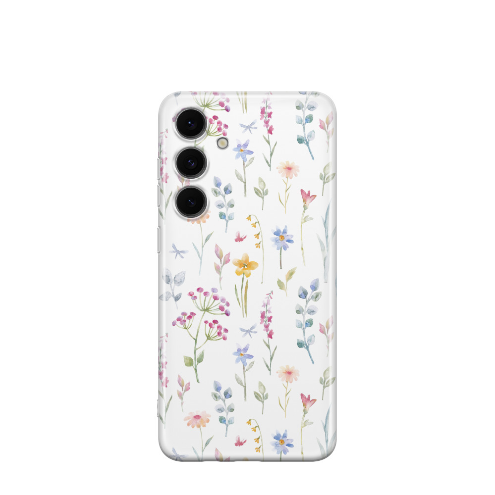 Samsung Galaxy S24 FE Gummi Hülle Wiese im Aquarell - Weiss