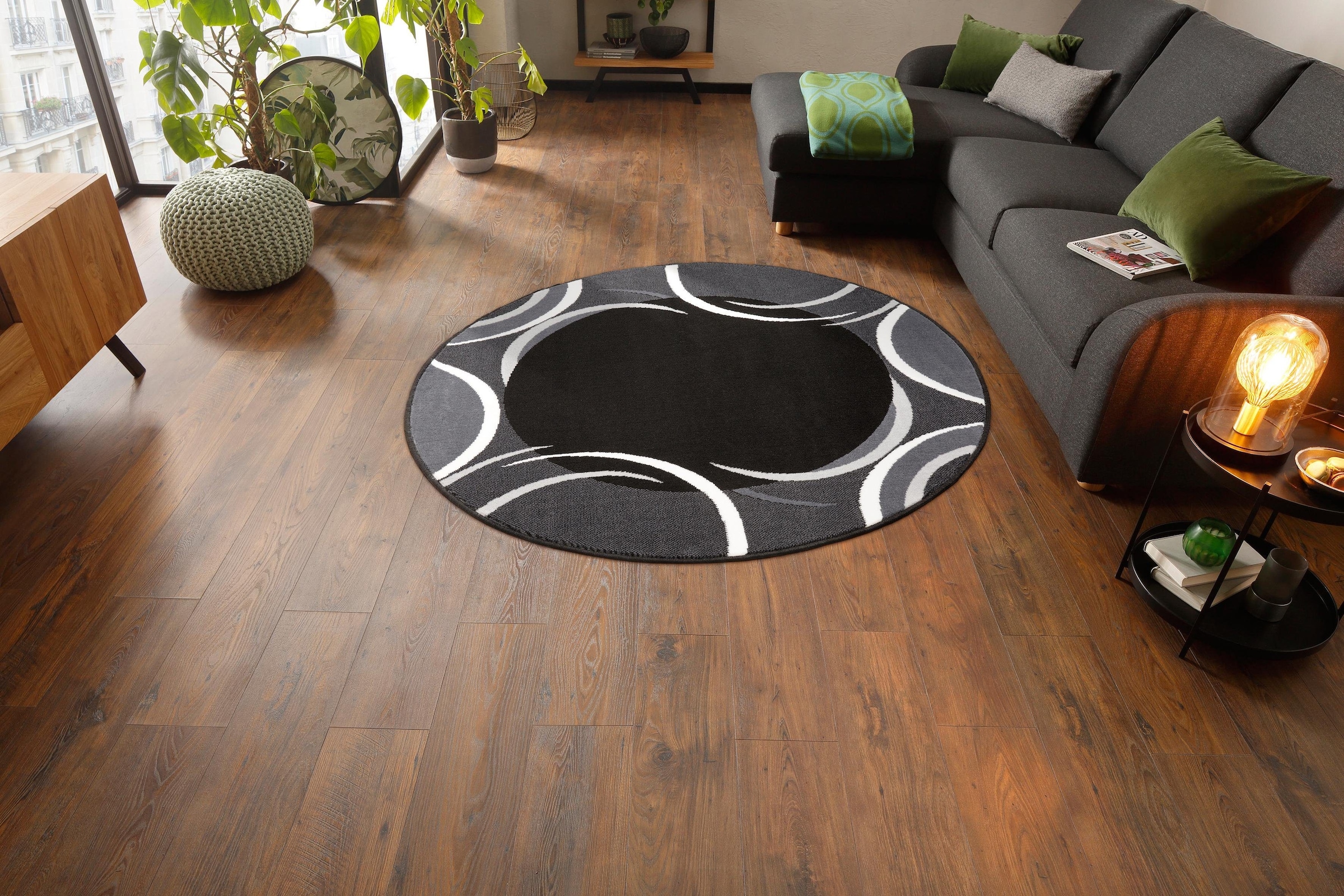 my home Teppich »Noah« rund 7 mm Höhe mit Bordüre, Kurzflor, verspieltes Design, pflegeleicht, elegant