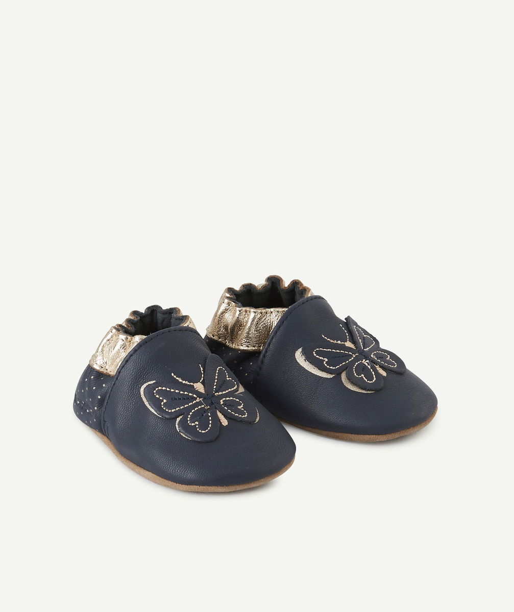 ROBEEZLES CHAUSSONS BLEU MARINE EN CUIR AVEC PAPILLONS