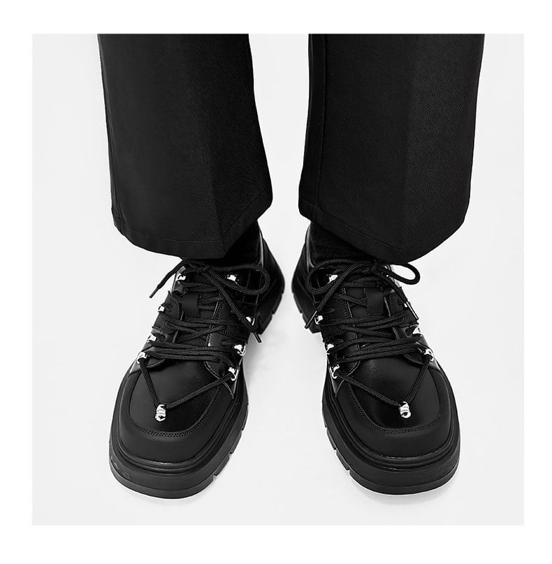 Malnia Home - Platform Plain Lace-Up Faux Leather Shoes