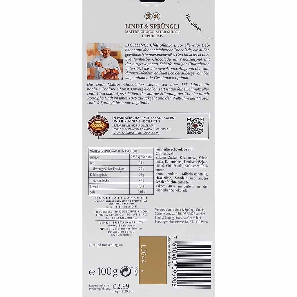 LINDT EXCELLENCE Chili Feinherb 100g MHD:30.9.25
