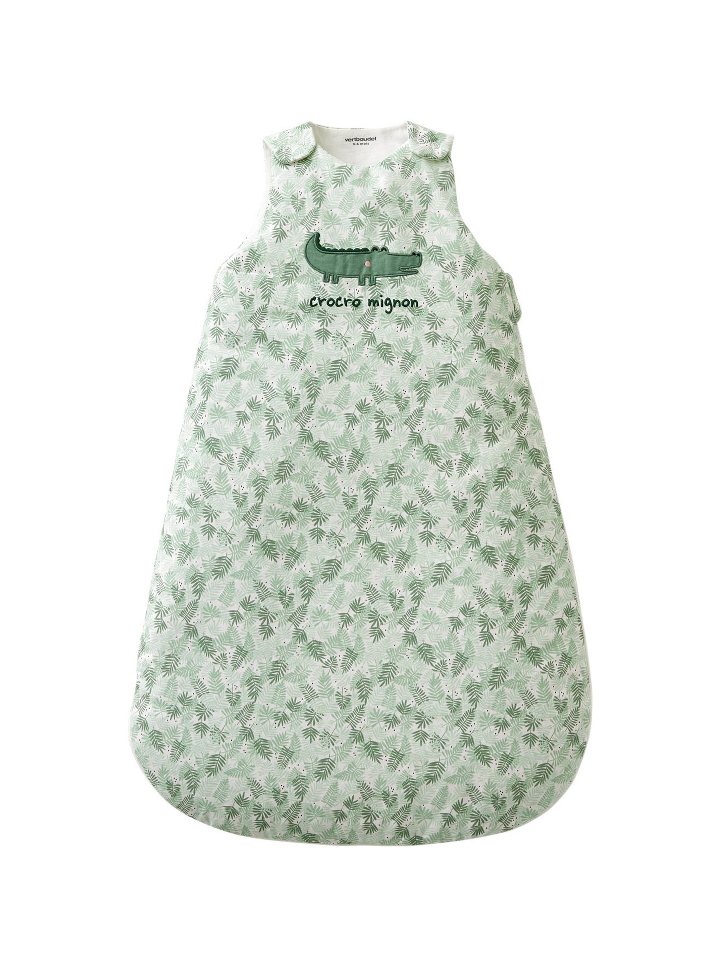 Vertbaudet Ärmelloser Baby Schlafsack SWEET CROCO grün bedruckt