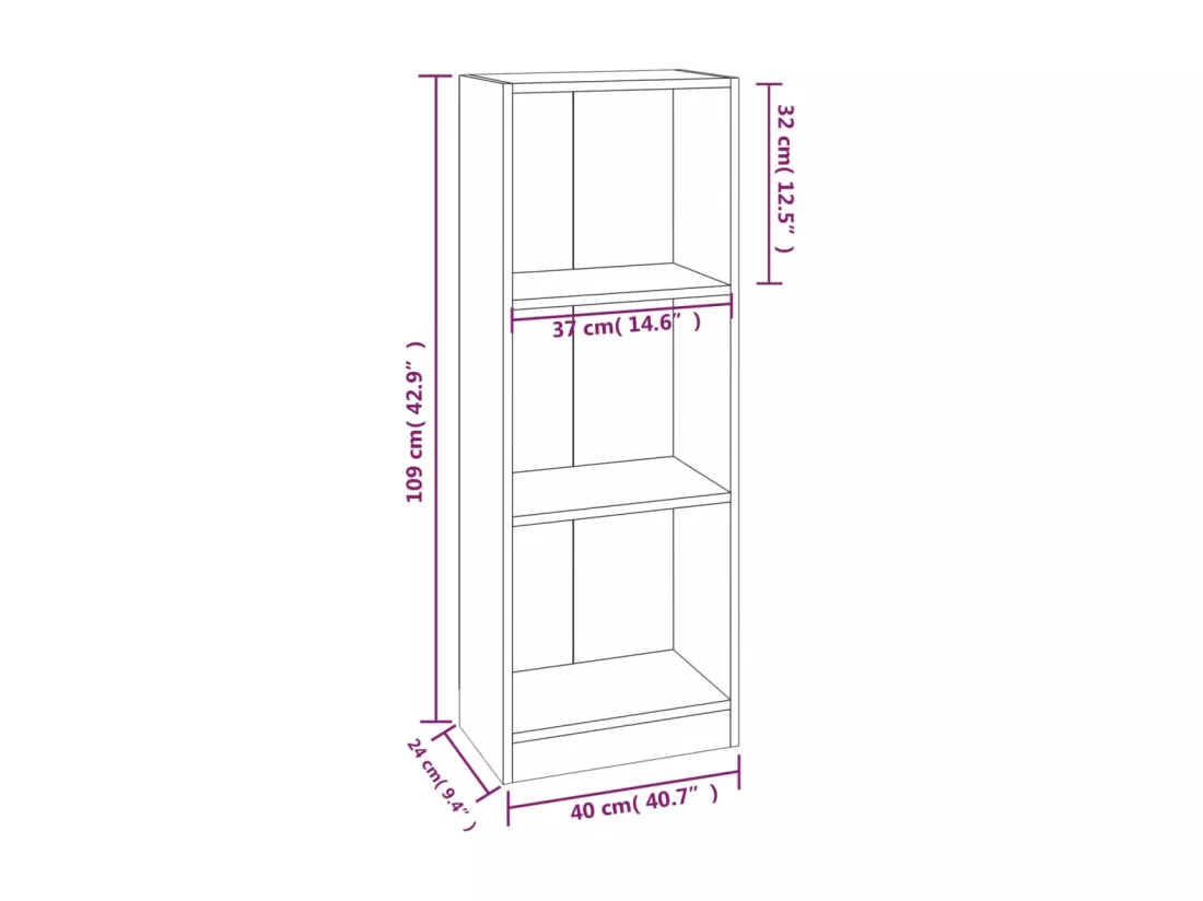 Bibliothèque 3 niveaux Chêne fumé 40x24x109cm Bois d'ingénierie