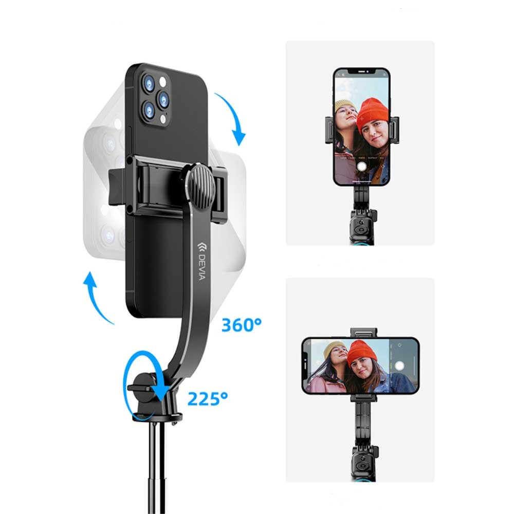 (20-106cm) 360° Verstellbarer Teleskop Ständer Tripod Stativ mit Smartphone Halterung   Fernauslöser - Schwarz