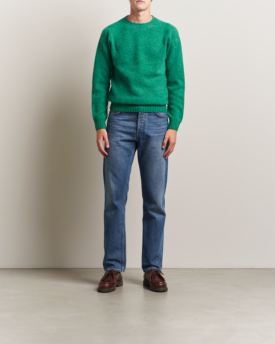 Harley Of Scotland Brushed Supersoft Lambswool Crewneck Evergreen