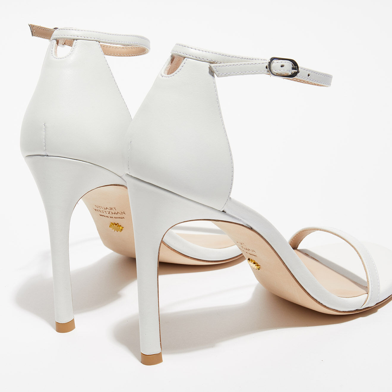 Stuart Weitzman Sandales en Cuir Nudistsong blanches - Talon 10,5 cm