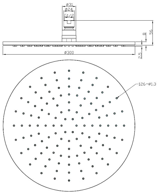 Mueller Round zwarte regendouche 30cm