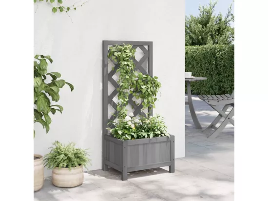 Jardinière avec treillis gris bois massif de sapin