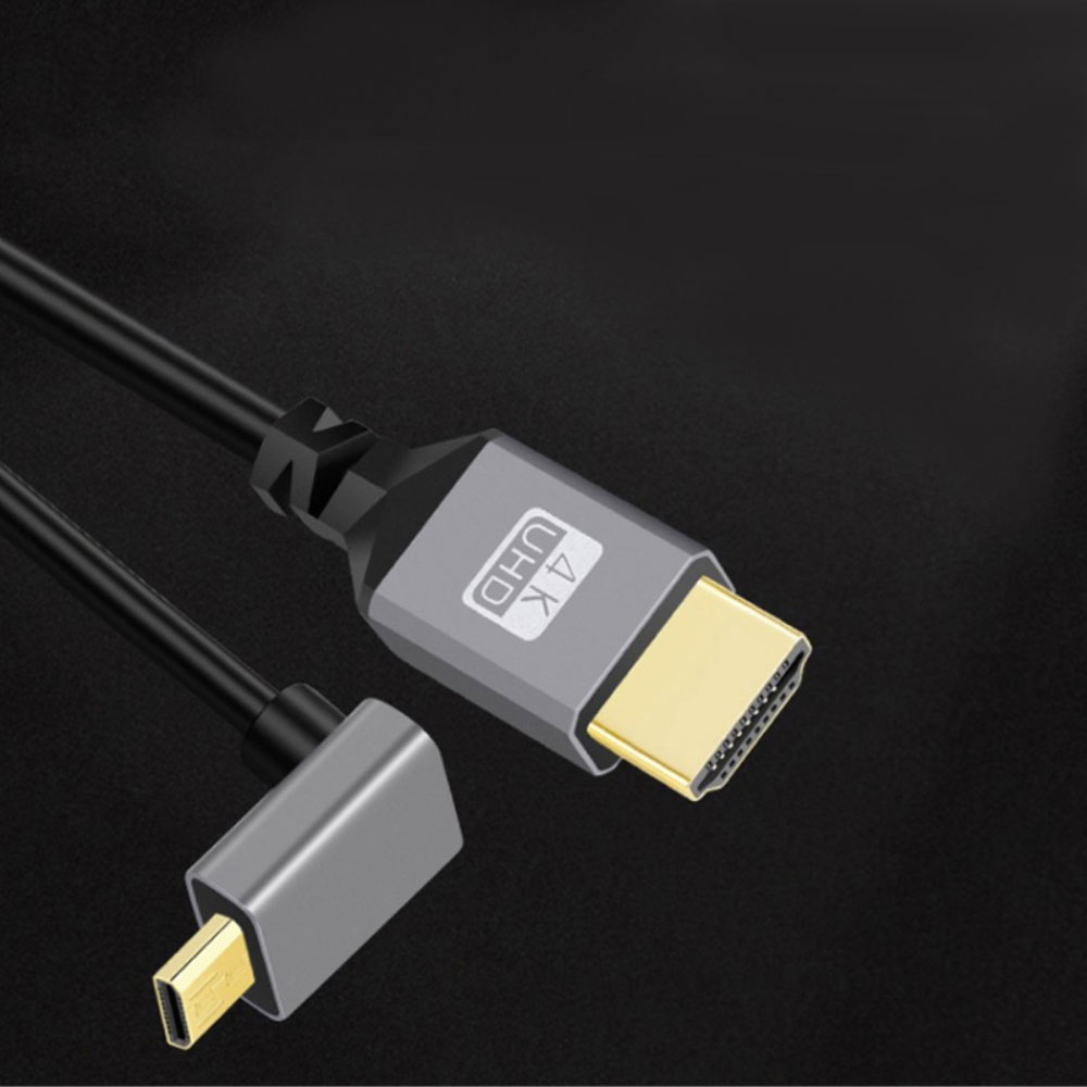 (20cm) HDMI (m) auf Micro HDMI (m) mit 90° Winkel 4K Kabel mit vergoldeten Kontakten - Schwarz