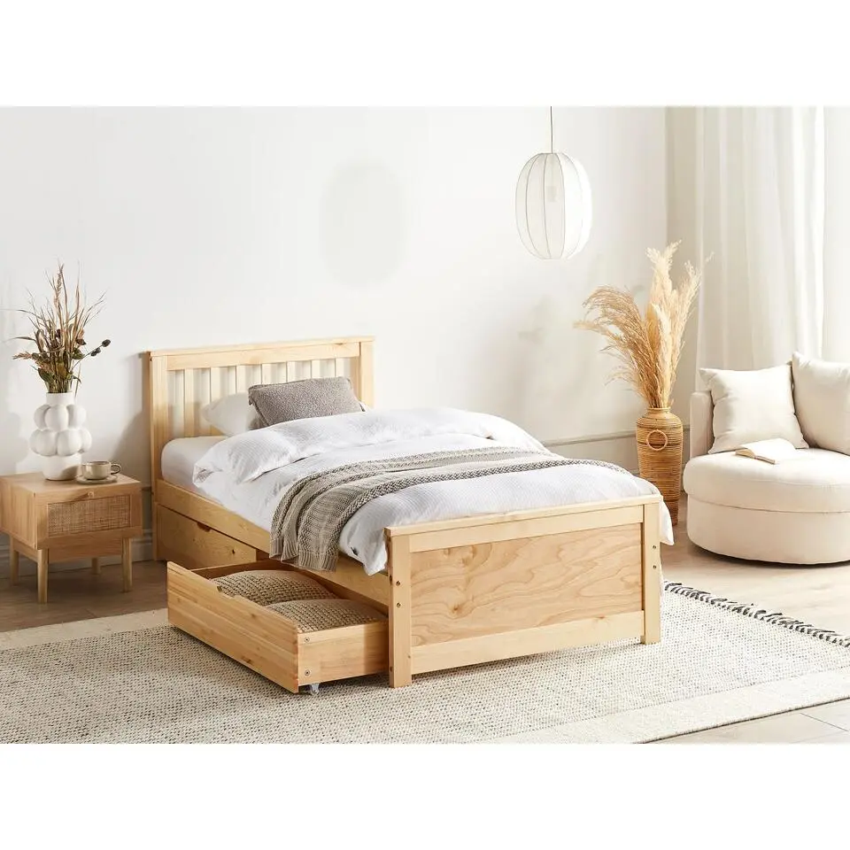 OLENDON - Bed met 4 lades - Lichtbruin - 90 x 200 cm - Dennenhout