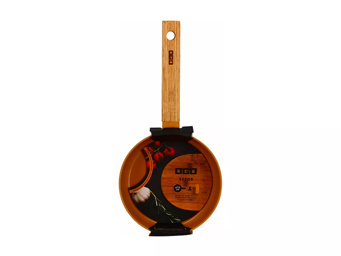 Ogo Living - Casserole Ector 16cm Alu Revetement Ceramique Jaune Avec Manche Bois
