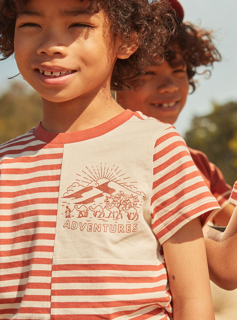 T-shirt roux et sable à imprimé à rayures