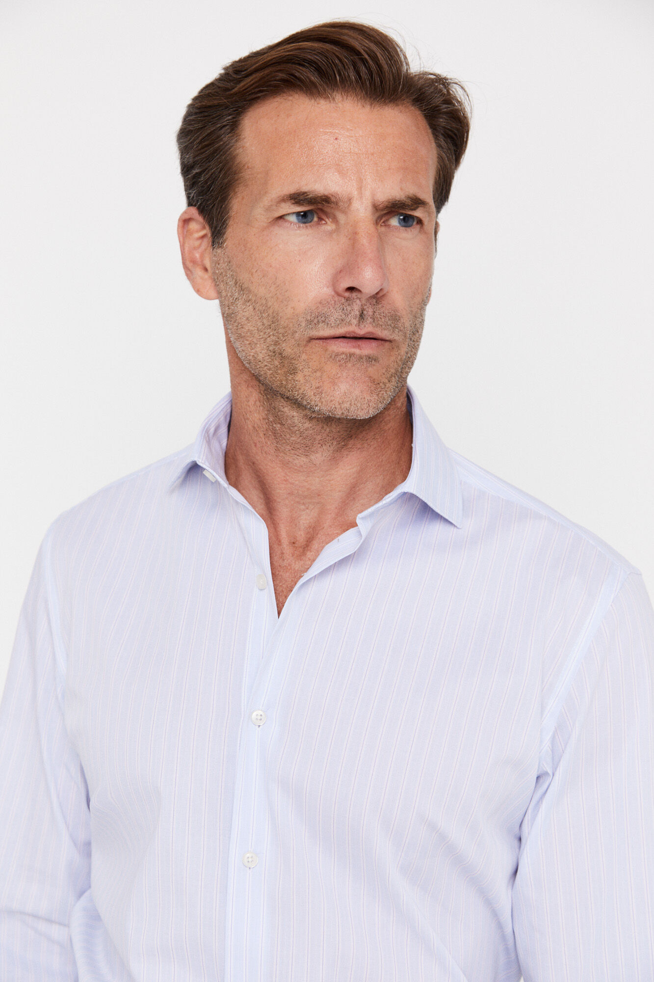 Camisa social listrada de fácil passar, modelagem clássica - Azul