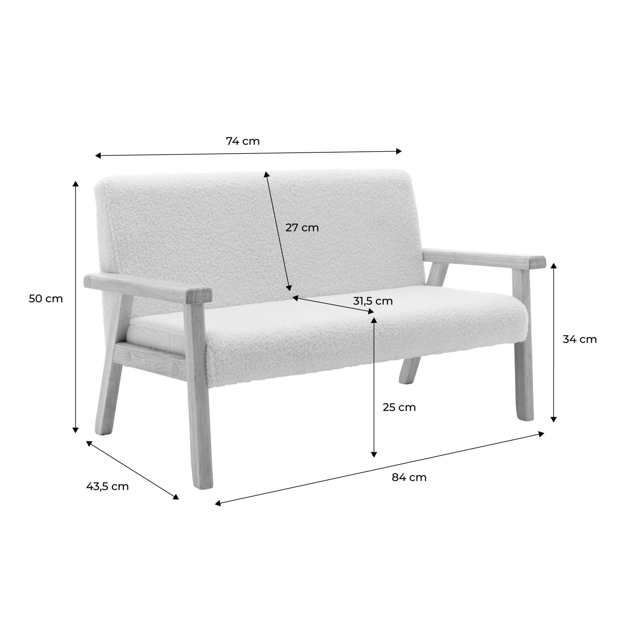 Banquette canapé enfant en bois et tissu bouclette. Isak. L 84 x p 43.5 x h 50cm