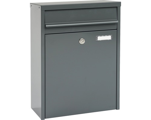 MEFA brievenbus, gepoedercoat staal, BxHxD 345/470/170 mm, Piano 350, basaltgrijs RAL 7012, zijdemat, met naamplaatje en klep