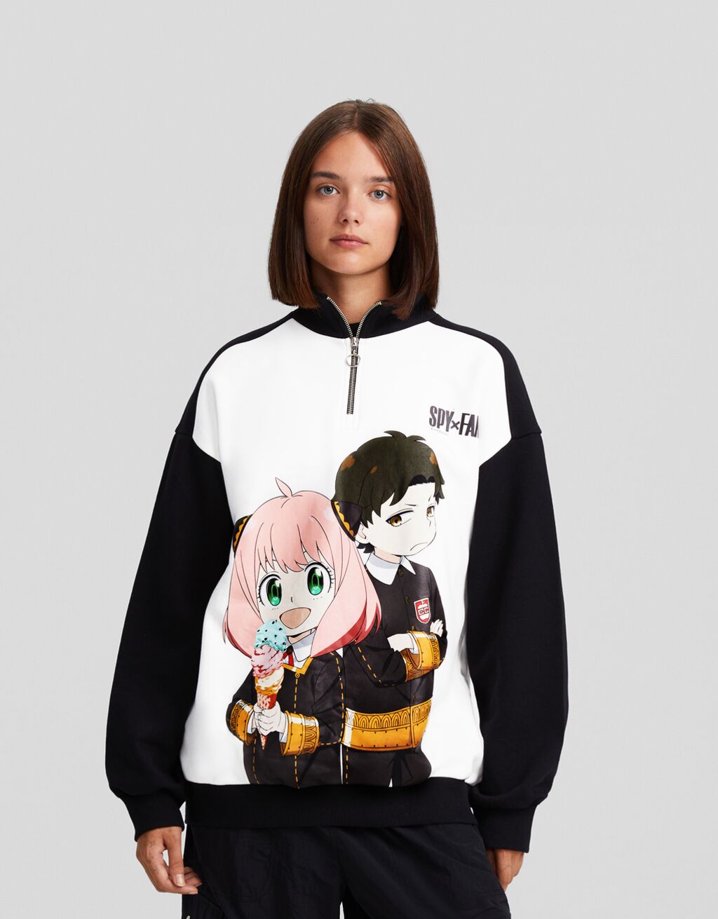 Moletom SPY x FAMILY com gola alta e zíper estampado