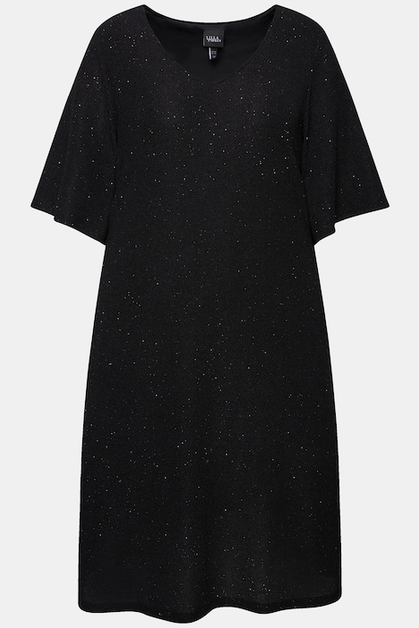 Midikleid, A-Linie, Glitter, V-Ausschnitt, 3/4-Arm