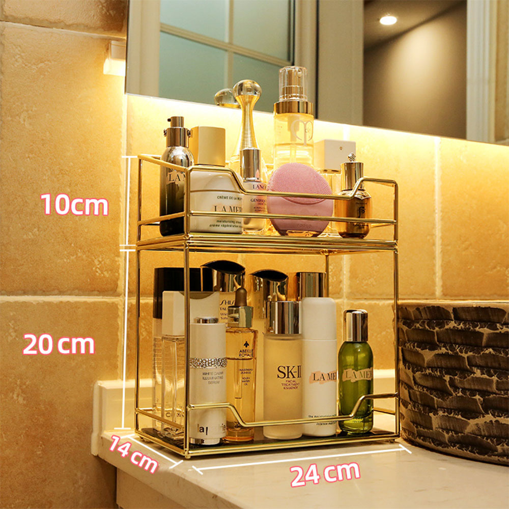 (24x14x30cm) Metall Beauty Make Up Organizer Aufbewahrungs Ständer - Gold