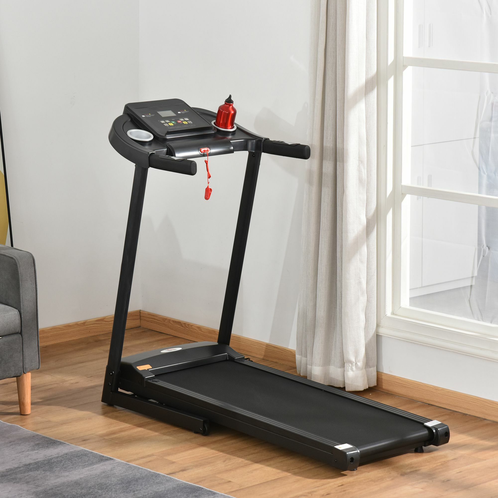 HOMCOM Laufband Training für Zuhause, Tassenhalterungen und Handyhalter schwarz, Grau 134 x 60 x 118 cm (BxLxH)