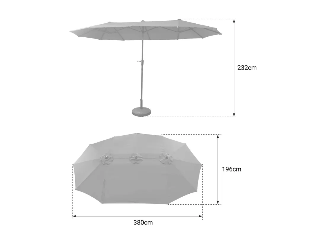 Parasol double 2x4m LINAI gris - HAPPY GARDEN