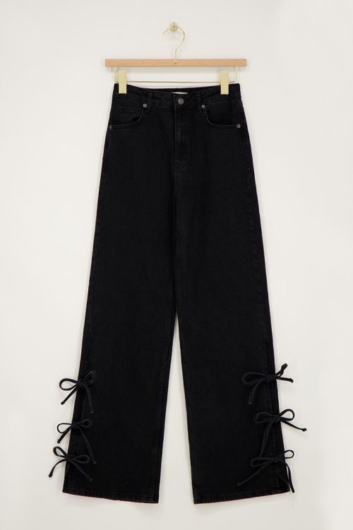 Zwarte wide leg jeans met strikjes