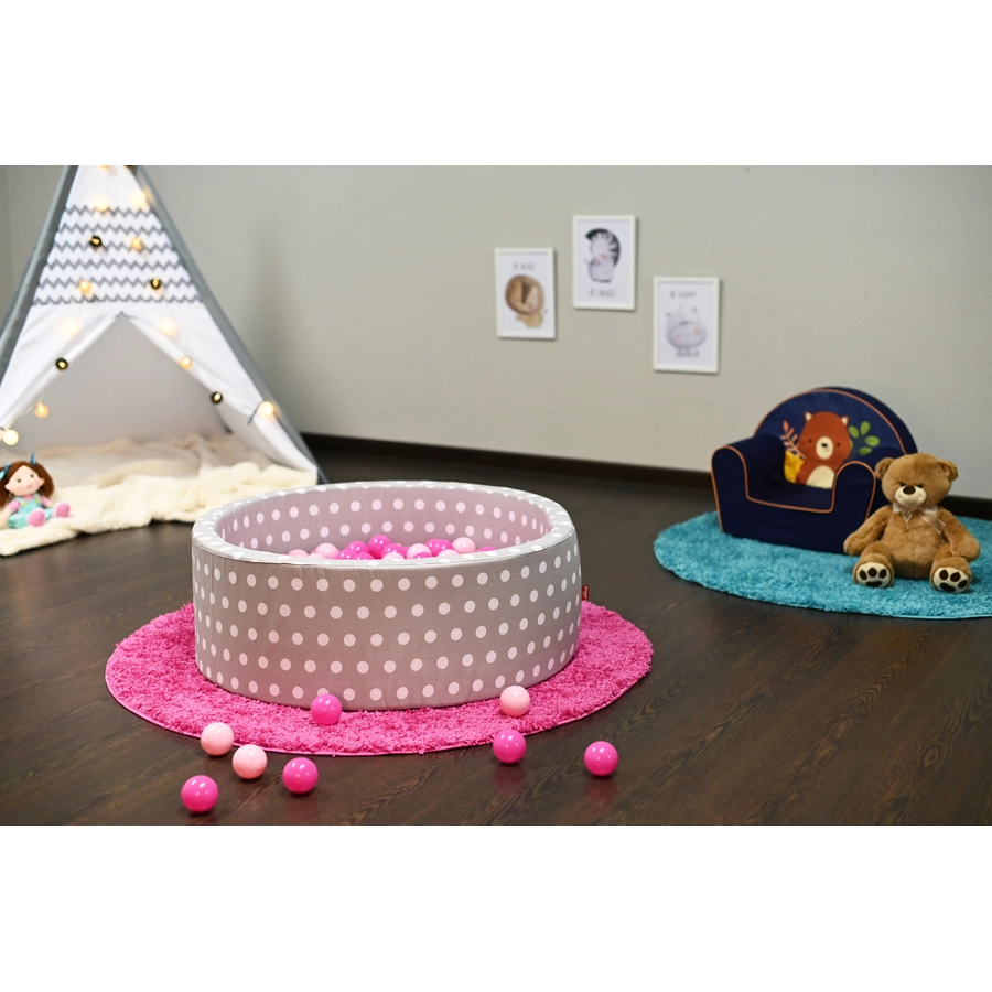 knorr toys® Bällebad soft - Grey white dots - 300 balls soft pink grau