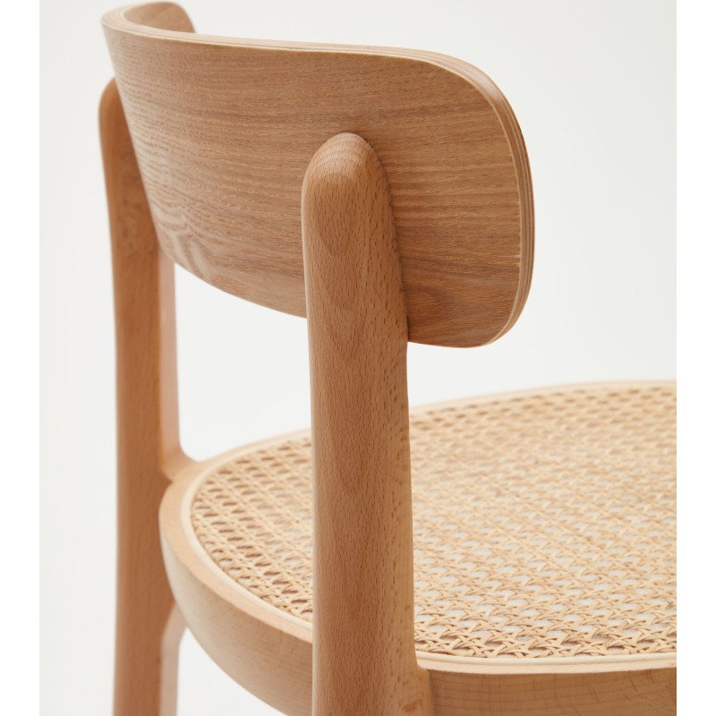 Tabouret Romane bois massif de hêtre naturel avec placage de frêne et rotin H.75 cm