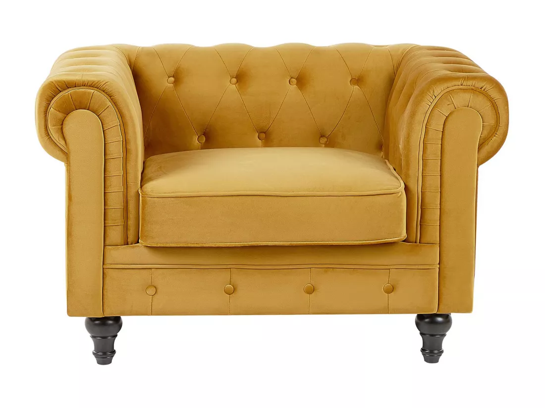 Fauteuil CHESTERFIELD Velours Moutarde