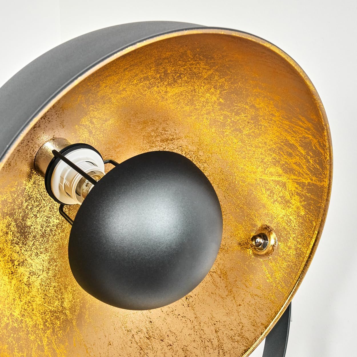 HOFSTEIN Stehleuchte Jupiter, Stehlampe aus Holz/Metall in Naturfarben/Schwarz/Goldfarben, Leuchte im Boho-Style, Höhe 167 cm, Ø 40 cm, Fußschalter - Wohnzimmer, Schlafzimmer, Esszimmer, Flur, Büro