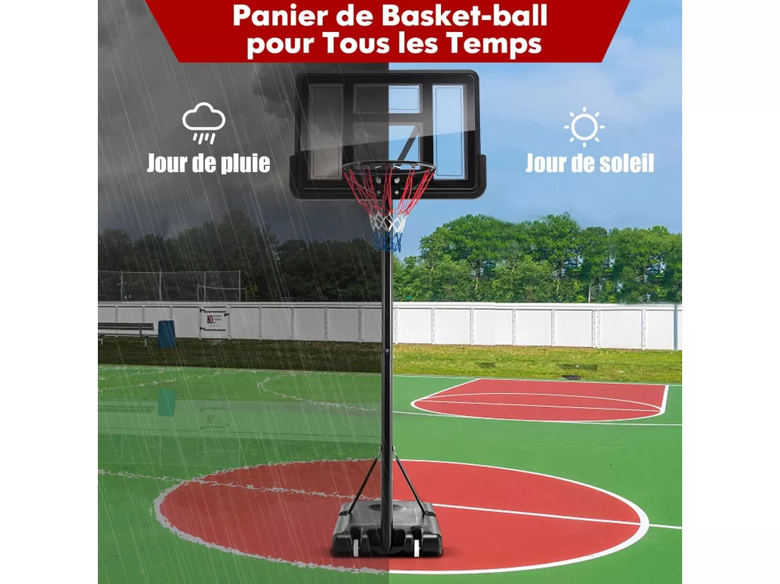 Panier de Basket-Ball sur Pied avec Hauteur Réglable 130-305cm/Ensemble de Basketball Portable avec 2 Filet-Panneau Arrière/Jeu de Sport Exterieur Interieur pour Enfants/Adultes, Noir