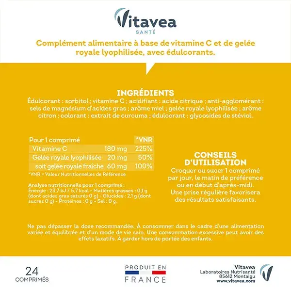 Vitavea Vitamine C + Gelée Royale Fortifiant 24 comprimés à croquer