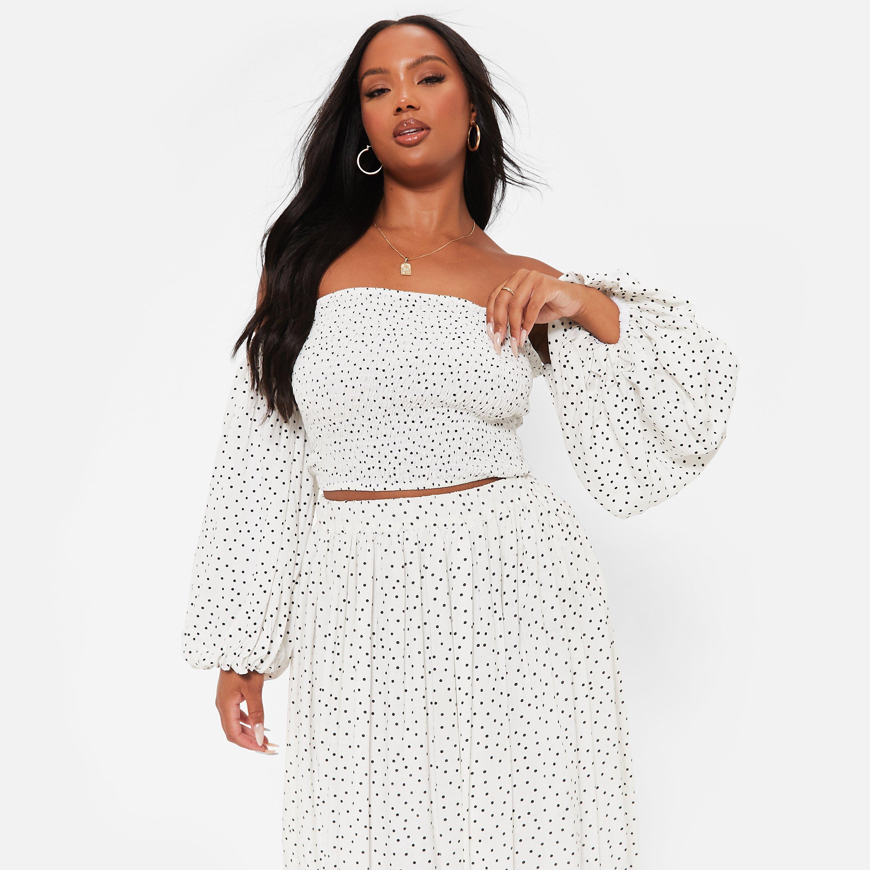 I Saw It First ISAWITFIRST Printed Shirred Puff Sleeve Bandeau Crop Top Co Ord