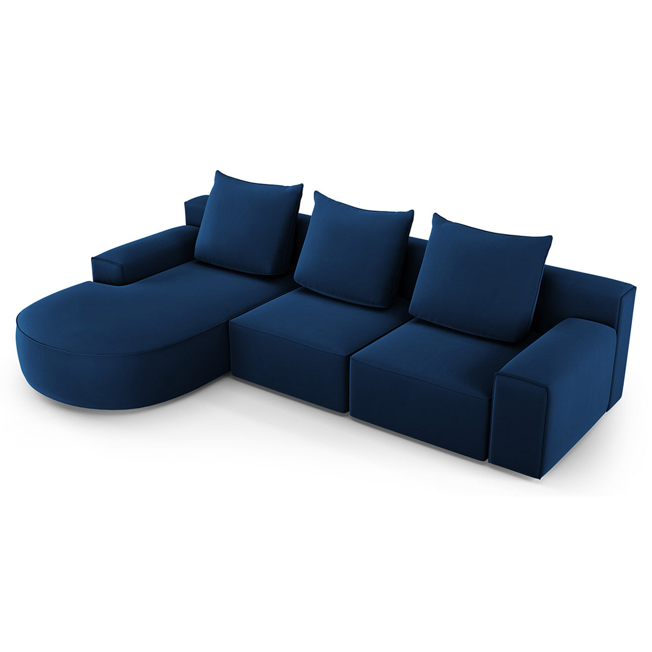 Mazzini Sofas Canapé d'angle gauche arrondi en velours Ivy 5 Places bleu roi - 285x180x89 cm