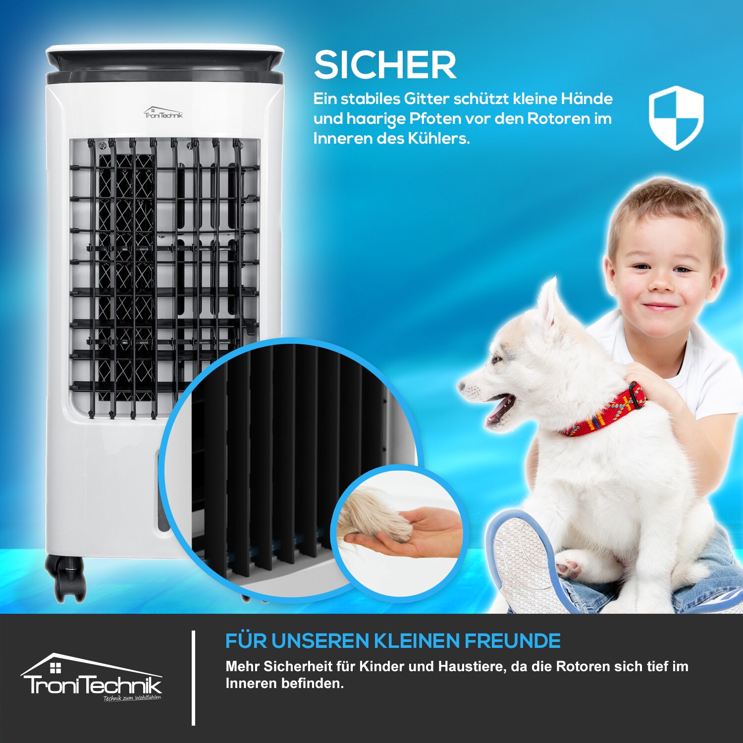 TroniTechnik® Mobiles Klimagerät 3in1 Klimaanlage Luftkühler LK02 Ventilator, inkl. Fernbedienung, Filter, 3in1 Air Cooler