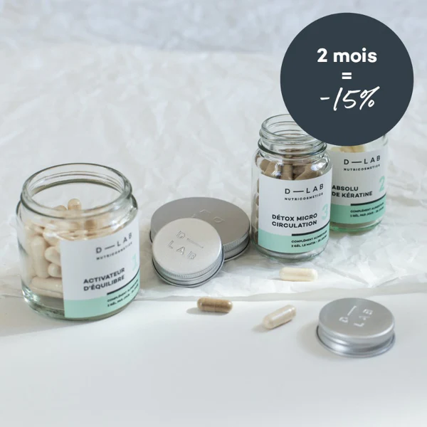 D-lab Programme Masse Capillaire | Chute & Cheveux affinés - Cure 1 mois FLACONS EN VERRE - GÉLULES VÉGÉTALES