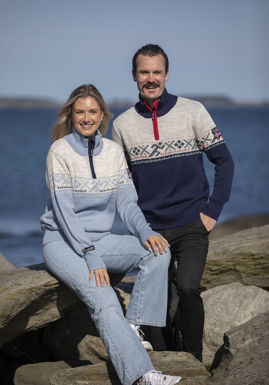 Springeren Ullgenser m/brystprint blå/hvit - Viking Of Norway