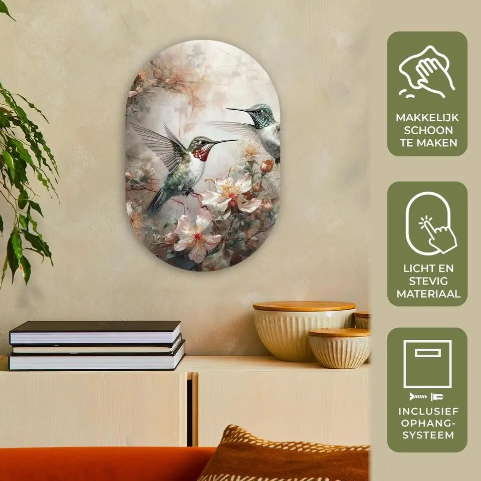 MuchoWow Wand decoratie 40x60cm Kolibrie Vogels Bloemen
