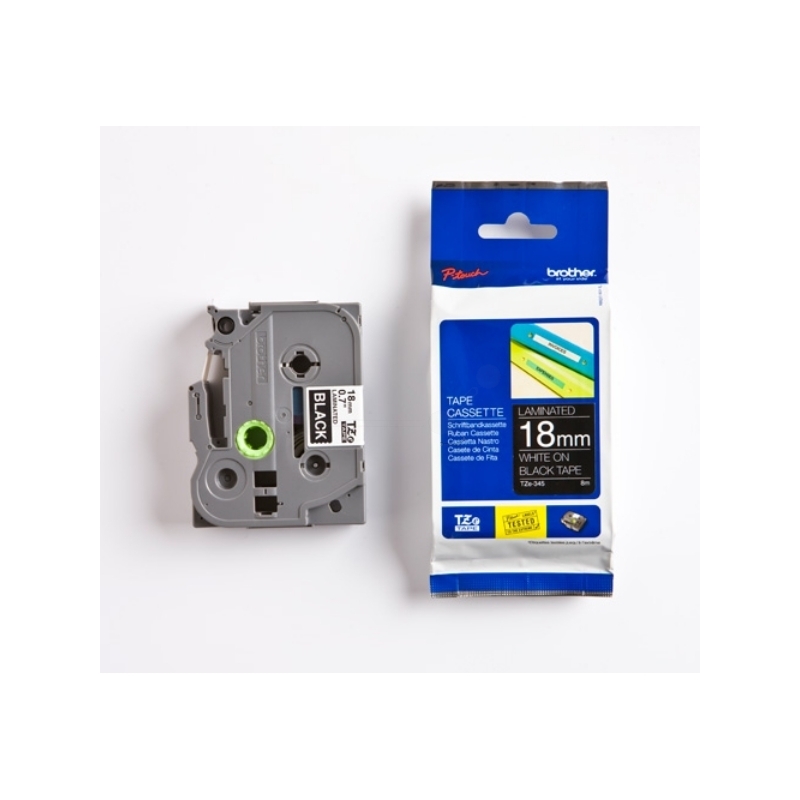 Brother P-Touch Band TZe-345, 18 mm, weiss auf schwarz