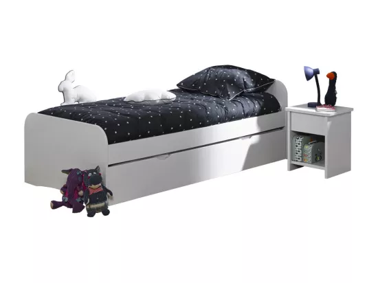 Pack lit gigogne avec 2 matelas 90x200 cm bois massif blanc THAÏS