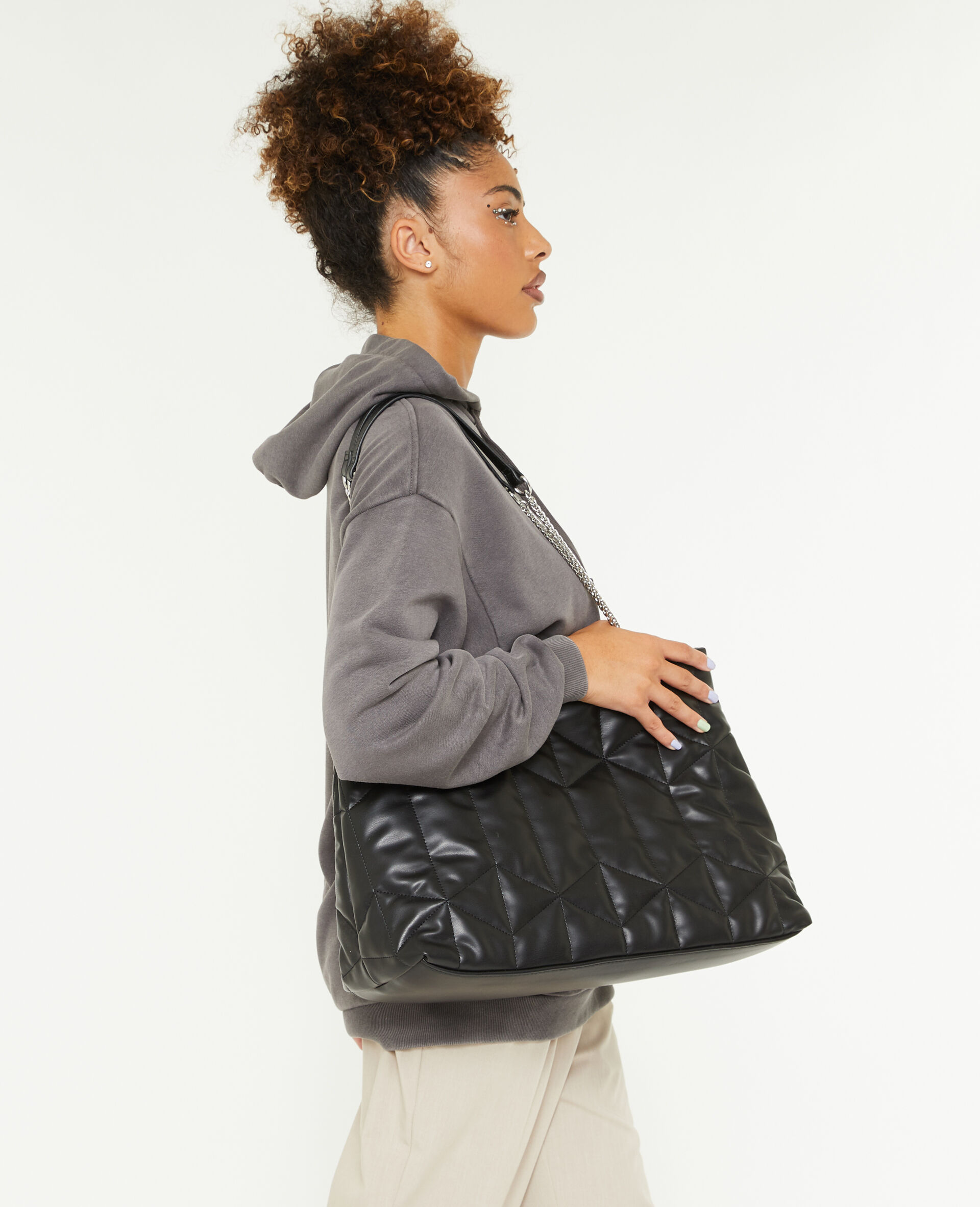 Grand sac en simili matelassé - Noir