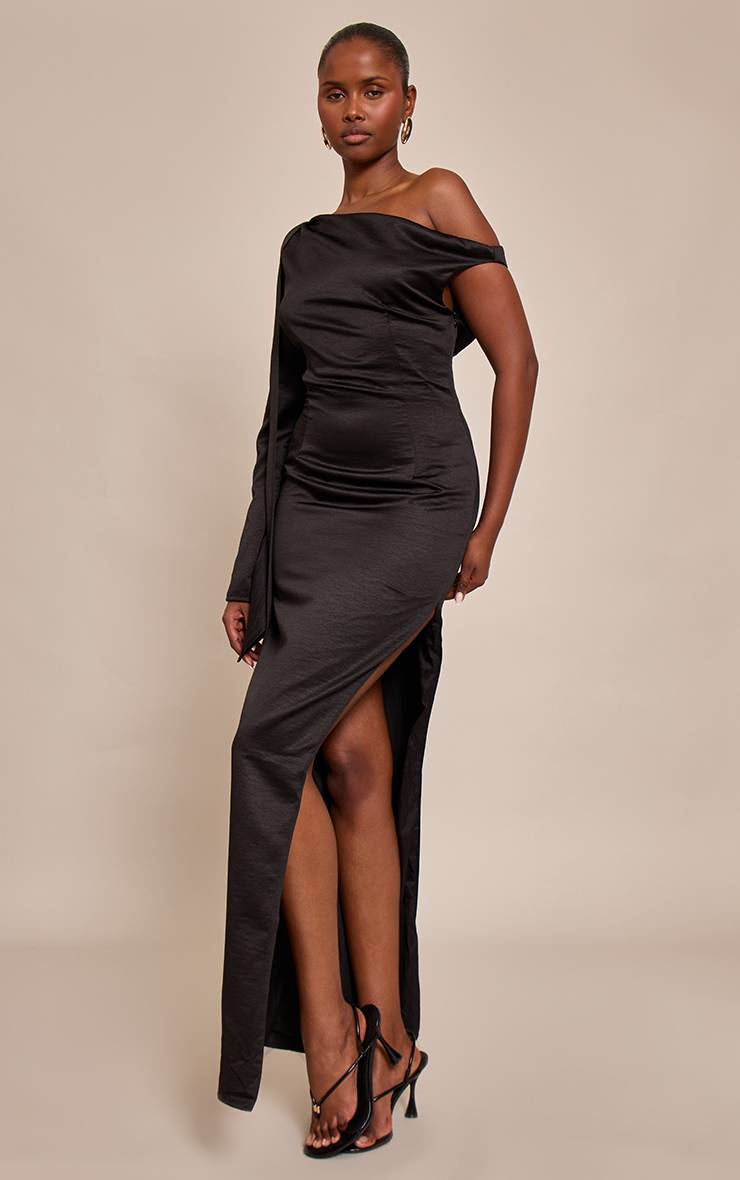 Noir Robe Mi-longue Texturée Tissée À Épaule Nouée