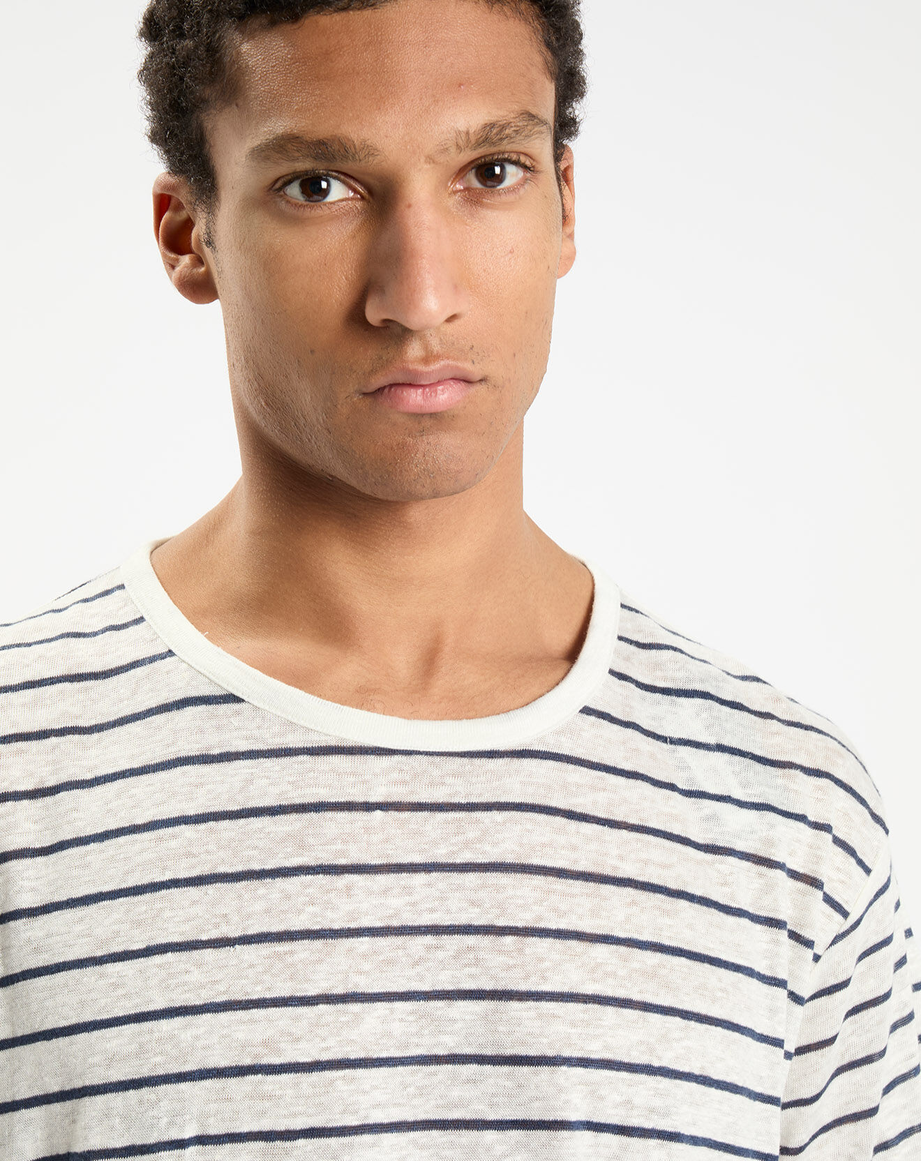 Hackett London T-Shirt 100% Lin Regular Fit Marinière blanc/bleu
