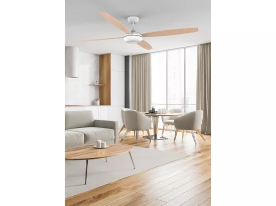 LEDS C4 Ventilateur du Plafond Kudari Blanc Bois Blond Blanc